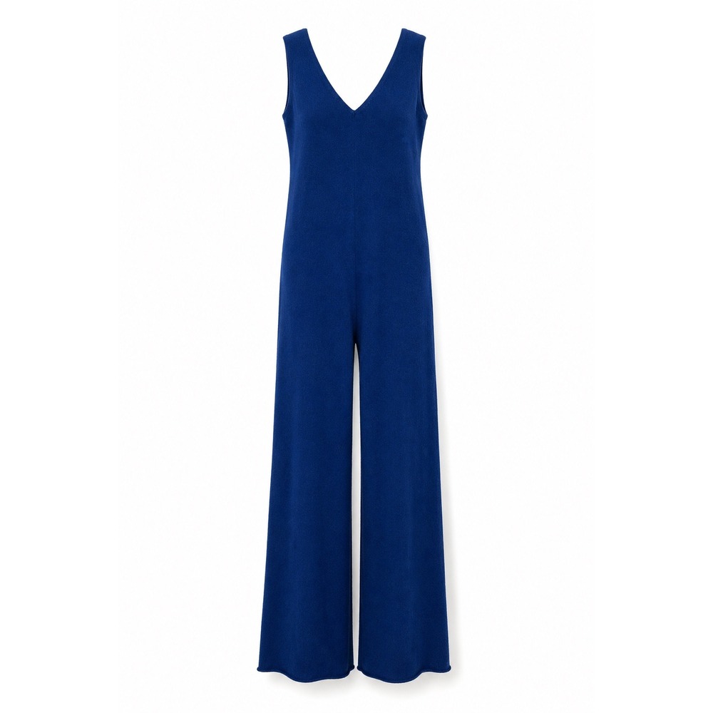 The Cashmere Project Jumpsuit Blue Sleeveless Wide Leg Knit V-Neck XS